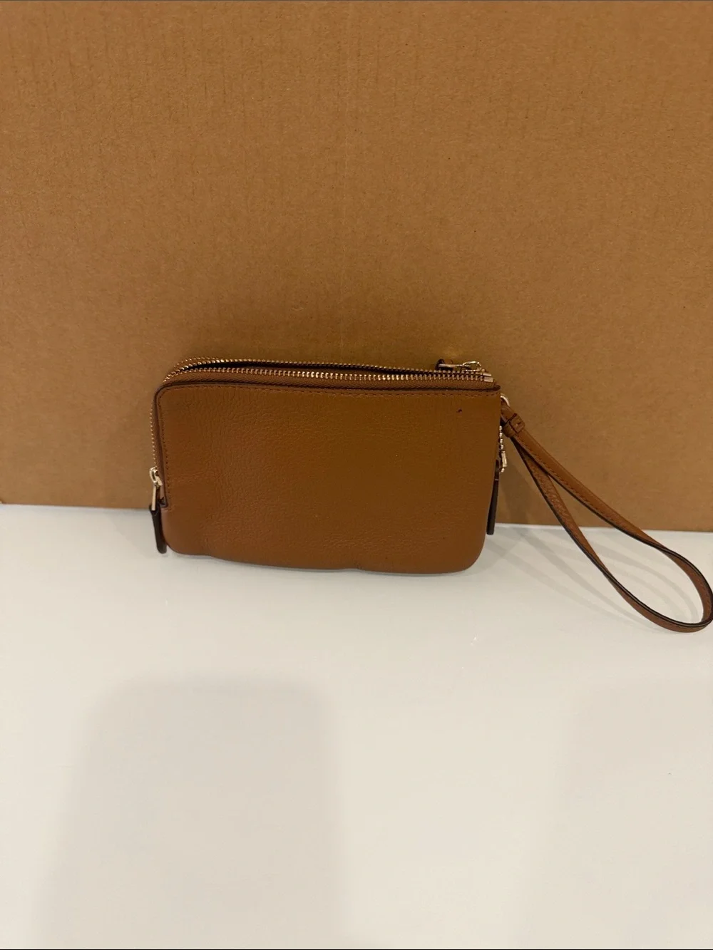 Coach Tan Pebble Leather Wristlet Wallet